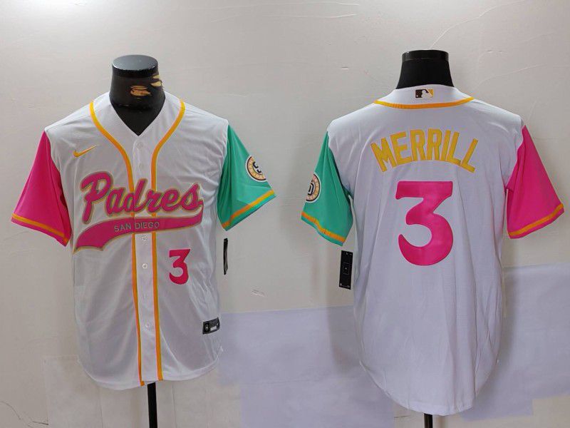 Men San Diego Padres #3 Merrill White Joint Name 2024 Nike MLB Jersey style 3->san diego padres->MLB Jersey